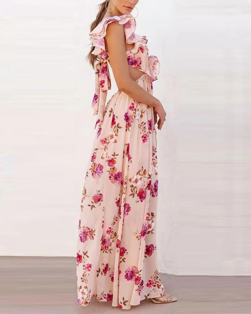 Sofia - Langes Sommerkleid mit offenem Rücken und Blumendruck