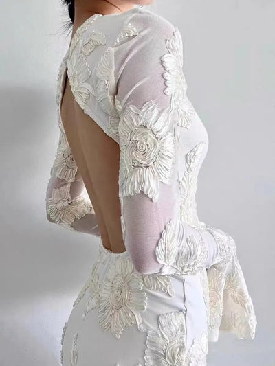 Emily - Romance Floral Rückenfreies Mesh Kleid