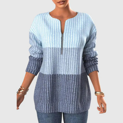 Karola – Gestreifter Damen-Strickpullover mit Reißverschluss