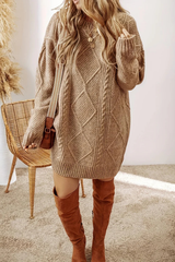 Juna | Strickkleid mit Zopfmuster – beige