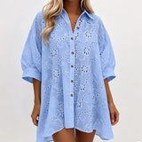 Amarielle - Luftiges besticktes Kleid mit Knopfleiste – Blau