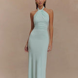 Damen-Maxikleid mit Neckholder und Stretch – Lagune
