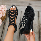 Damen Glitzer Plateau Offene Sandalen – Stilvolle Reißverschluss Wedge – Schwarz