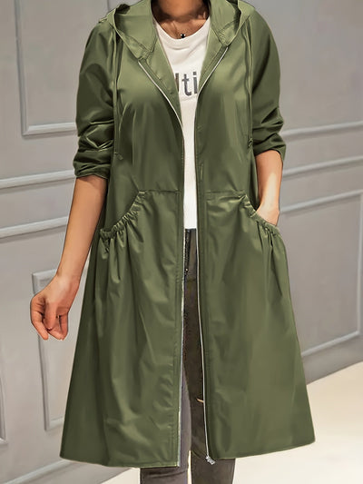 Lässiger Plus-Size Trenchcoat mit Kapuze und Reißverschluss für Damen | Ideal für den Winter