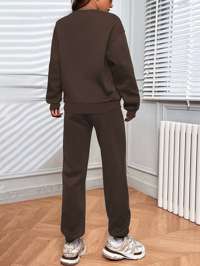 Damen Freizeit-Oversized Rundhals-Pullover und Jogginghosen mit Kordelzug | Ideal für Active Wear