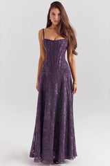 Damen Spaghettiträger Chiffon Blumenkleid Für Formelle Anlässe – Elegantes Maxikleid – Lila