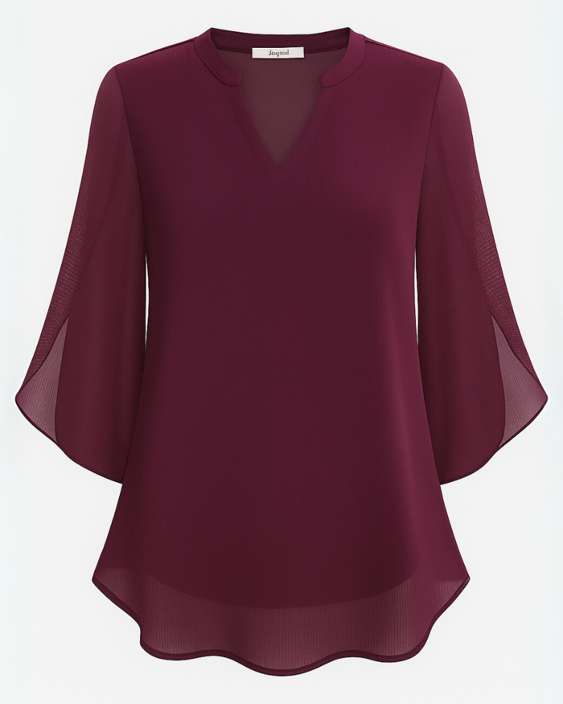 Damen Elegante V-Ausschnitt Bluse | 3/4 Ärmel