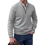 Owen | Eleganter Herren Strickpullover Mit Quarter-Zip – Hellgrau