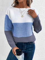 Emma | Moderner Farbblock-Strickpullover für Damen – Blau