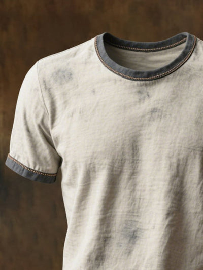 Herren T-Hemd Mit Rundhalsausschnitt und kurzen Ärmeln Im Retro Farbblock Gestaltung