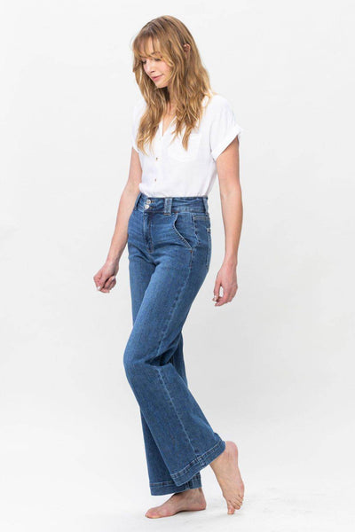 Klaudia® | Damen Jeans mit weitem Bein und doppelter Knopfleiste