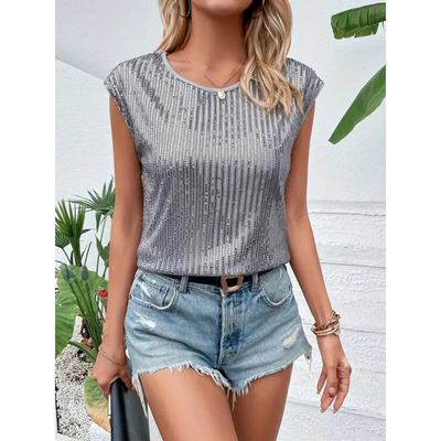 Kurzärmliges Pailletten Top Für Damen | Schick