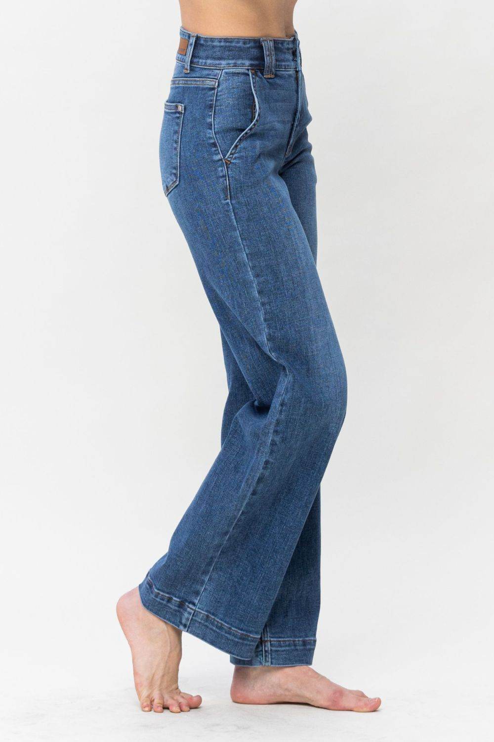 Klaudia® | Damen Jeans mit weitem Bein und doppelter Knopfleiste