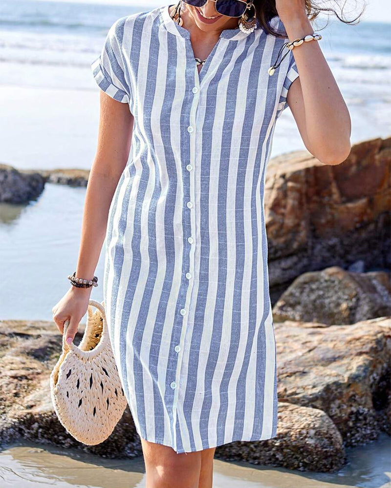VALE | Martine™ – Elegant Striped Shirt Dress