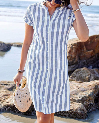 VALE | Martine™ – Elegant Striped Shirt Dress