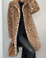 Lysandra | Damen Langmantel mit Leopardenmuster – Khaki