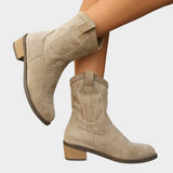 Annabelle | Western-Stiefeletten aus Veloursleder mit Stickdetails – Beige