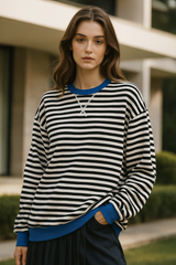 Dahlia | Gestreifter Baumwoll-Pullover – grun