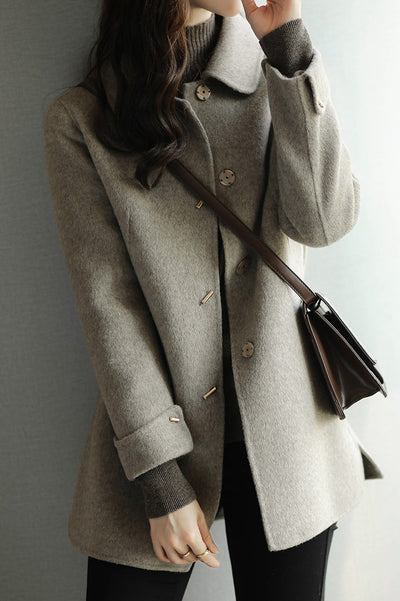 Emily - Eleganter Melton-Mantel mit Stehkragen und umgeschlagenen Manschetten