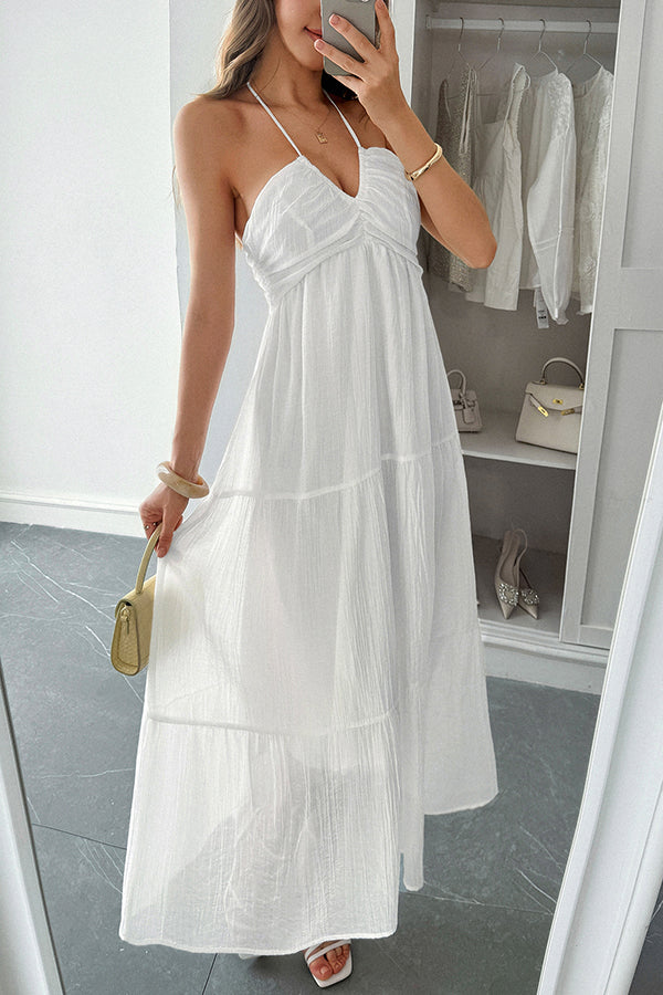 Lara® | Maxikleid mit Unifarbenem Halfter Hals und Bindung im lässigen Urlaubsstil