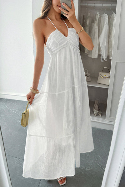 Lara® | Maxikleid mit Unifarbenem Halfter Hals und Bindung im lässigen Urlaubsstil