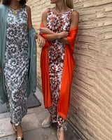 Sophia - Maxikleid für Damen mit Muster – Orange