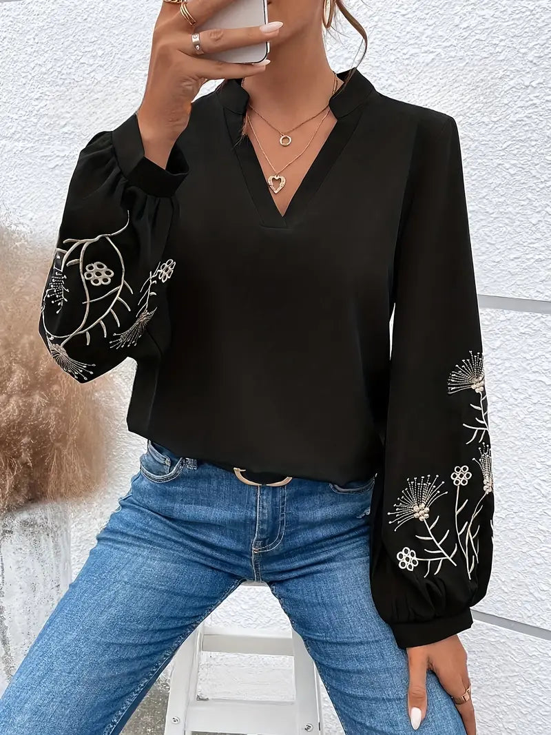 María José® | Bluse mit Blumenstickerei und Laternenärmeln für einen eleganten Stil