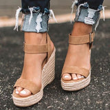 Jasmin | Damen Frühlings Keilabsatz Sandalen Mit Offener Zehenpartie – Braun
