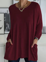 Selina | Damen Lockeres Langarmshirt – Burgund