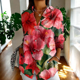Damen Geblümte Bluse Mit Knopfleiste – Rosa Blumen