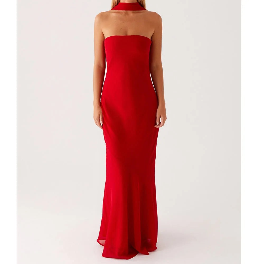Kalentha® | Trägerloses Maxikleid mit Choker-Kragen