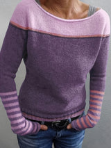Mia | Eleganter Pullover Damen breit und gestreift – Lila