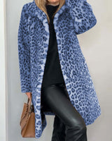 Lysandra | Damen Langmantel mit Leopardenmuster – Blau