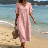 Bruhildda | Boho-Kleid aus Baumwolle mit Quastenbesatz – Rosa