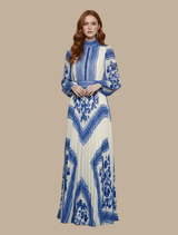Anja | Damen Plissiertes Maxi-Abendkleid – Blau