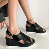 Stefanie | Damen Metallische Plattform Komfort Sandalen – Schwarz