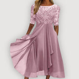 Pauline | Damen Elegantes Chiffonkleid – Chiffon Kleid Elegant Sommer 2026 – Rosa