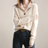 Angela | Damen Frühlings Cardigan Mit Kragen Und Knöpfen – Cream