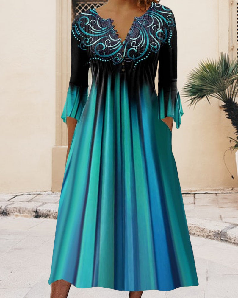 Kleid Mit 3/4 ärmeln Und Farbverlauf Für Damen | Midi