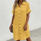 Damen-Polokleid mit Knopfleiste aus Baumwolle – Gelb