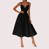 Regine | Damen Hochzeitsgast Träger Midi Kleid – Schwarz
