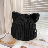 Gestrickte Wintermütze mit Katzenohren von PurrWarm – Schwarz