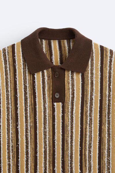 Retro Strick-Poloshirt mit Streifenmuster
