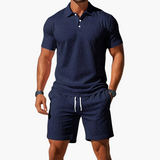 Herren Kurzarm Polo Set – Marine Blau