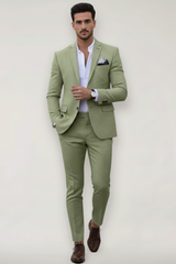 Jürgen | Herren Frühlings Formeller Slim-Fit Zweiteiliger Anzug – Hellgrün