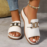 Melanie | Damen Slip-On Schnalle Flache Sandalen – Weiß