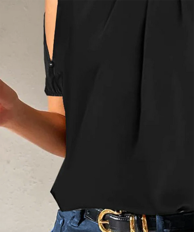 VALE Black Pleated Top with Slit Sleeves