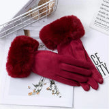 Winterhandschuhe mit Kunstfell – Bordeaux