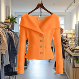 Damen Strickjacke Mit Breitem Kragen – Orange