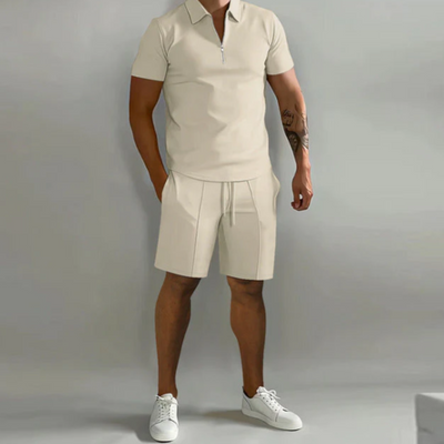 Herren Sommer Co Ord Kordelzug Shorts Und Halb Zip Oberteil Set | Zwei Teile